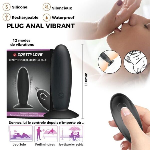 Plug Anal Vibrant Télécommandé , 12 Vibrations,