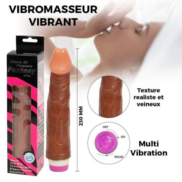 23 Vibromasseur Long 23cm Diam 4cm Gode vibrant